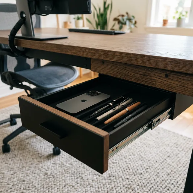 穴あけ・テープ不要！クランプ式で頑丈な「後付けデスク下引き出し」