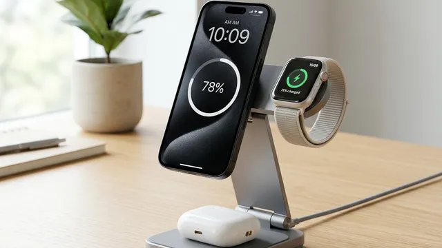 ケーブル地獄から解放！iPhone/Apple Watch/AirPodsを同時充電できる3in1折りたたみスタンド