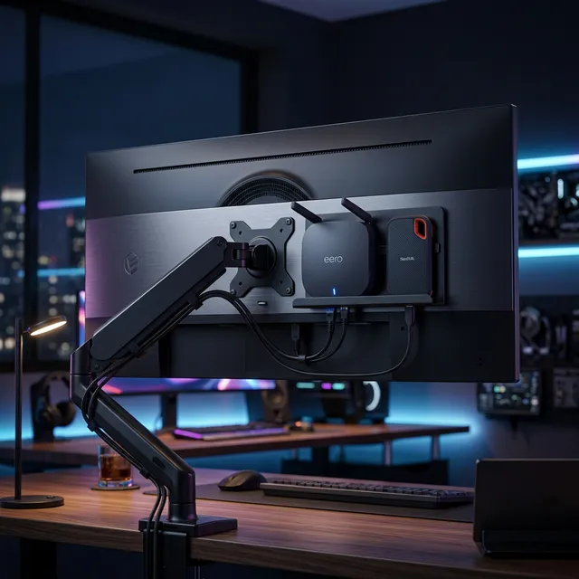 モニター裏の死角を収納に変える！VESAマウント対応の背面ラック