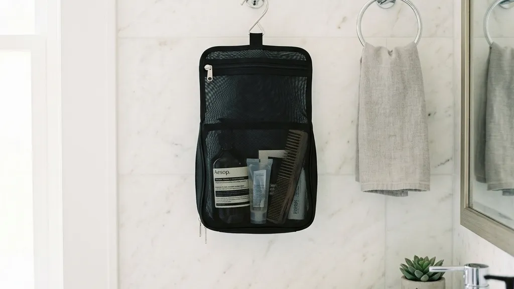 出張の荷造りが憂鬱な人へ。吊るすだけでホテルの洗面台が完成する無印良品の「究極の怠惰ポーチ」