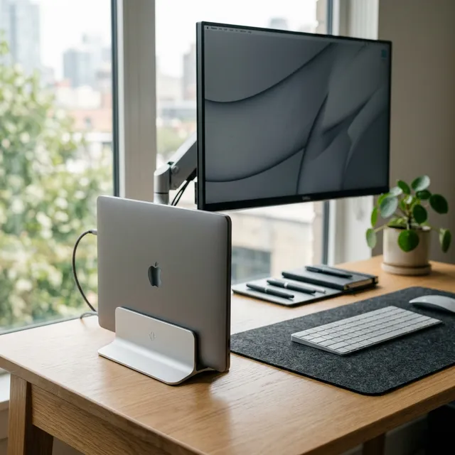 クラムシェルモードの必須アイテム！ノートPCを縦置きしてデスクの作業領域を2倍にする方法のアイキャッチ画像