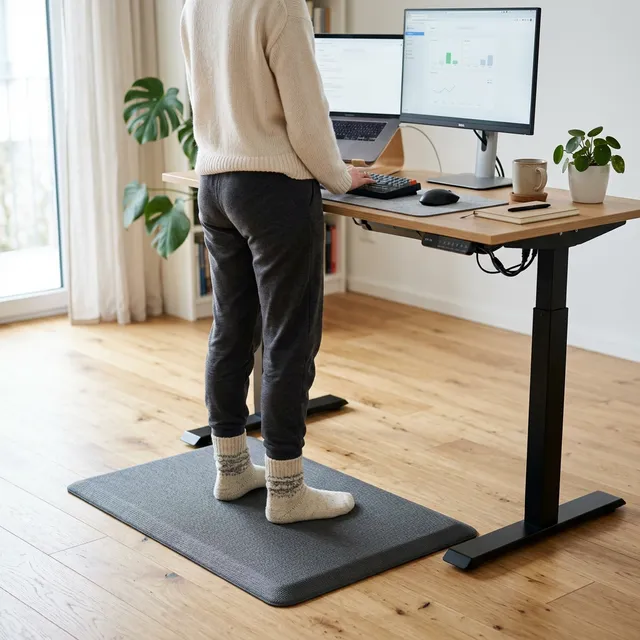 立ち仕事の足裏の激痛が消滅！バウヒュッテの「素足用」スタンディングデスクマットのアイキャッチ画像