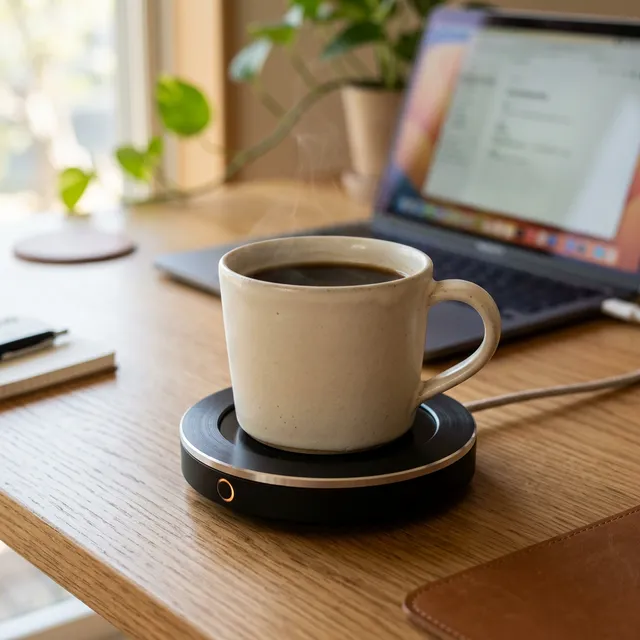 淹れたてのコーヒーが最後まで温かい！冬のデスクの必需品「木目調カップウォーマー」のアイキャッチ画像