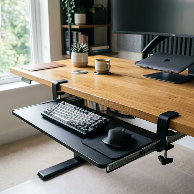 狭いデスクが激変！穴あけ不要の「後付けキーボードスライダー」のアイキャッチ画像