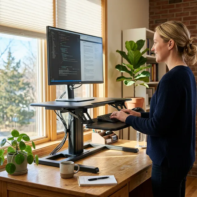 今の机がスタンディングデスクに！置くだけで完成するSHUWEI卓上昇降デスク