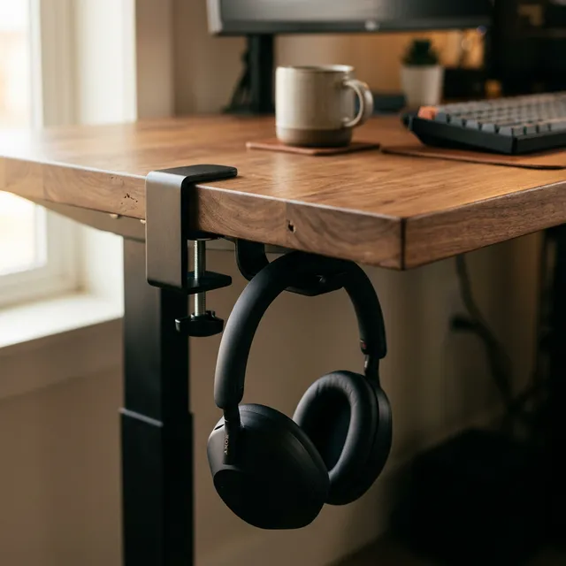 デスク周りの空中を制す。「360度回転式ヘッドホンハンガー」